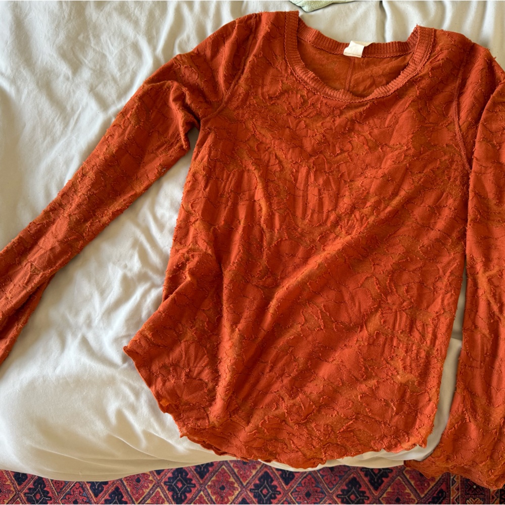 free people orange layering top, floral mesh orange long sleeve
